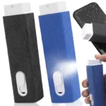 Compact 2-in-1 screen cleaner with integrated spray and microfiber wipe