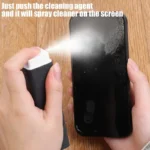 Compact 2-in-1 screen cleaner with integrated spray and microfiber wipe