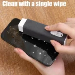 Compact 2-in-1 screen cleaner with integrated spray and microfiber wipe