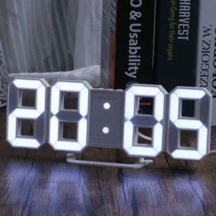 Modern 3D LED digital alarm clock with adjustable white light display