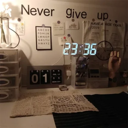 Modern 3D LED digital alarm clock with adjustable white light display