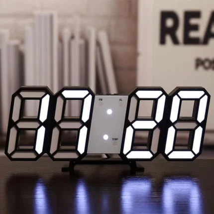 White 3D LED Digital Clock displaying 09:38 on a modern desk