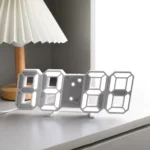 White 3D LED Digital Clock displaying 09:38 on a modern desk