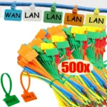 Multi-color self-locking writable cable ID tags for wire organization.