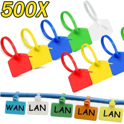 Multi-color self-locking writable cable ID tags for wire organization.