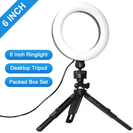 6 inch LED ring light with adjustable desktop tripod stand