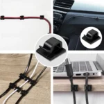 Self adhesive cable clips for desk and wall cord management