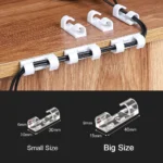 Self-adhesive cable management clips for desk and wall wire organization.