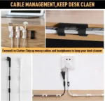 Self-adhesive cable management clips for desk and wall wire organization.