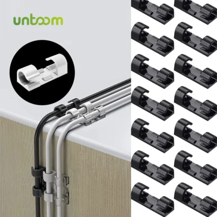 Adhesive cable management clips for desk and wall wire organization