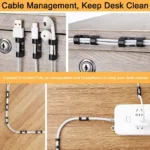 Adhesive cable management clips for desk and wall wire organization
