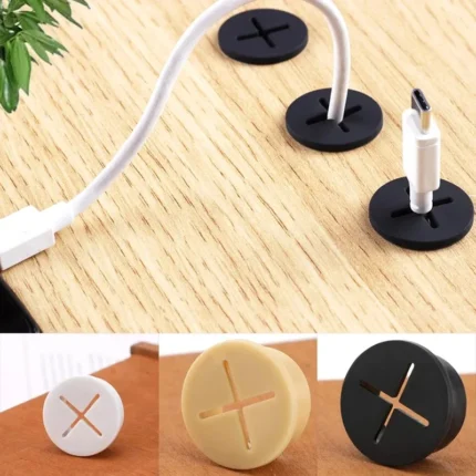 Self-adhesive circular cable organizer clips