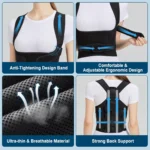 Adjustable posture corrector back brace for spinal alignment support.