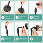 Adjustable desktop phone stand with stable base for overhead recording