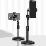 Adjustable desktop phone stand with stable base for overhead recording