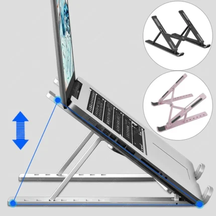 Adjustable foldable metallic laptop stand for ergonomic desk setup