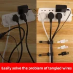 Self-adhesive adjustable cable clips for desk wire management