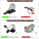 Self-adhesive adjustable cable clips for desk wire management