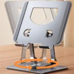 Adjustable aluminum tablet and phone stand with 360-degree swivel