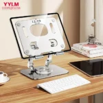 Adjustable metallic tablet phone stand with cooling fan