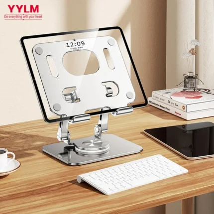Adjustable metallic tablet phone stand with cooling fan