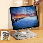 Adjustable metallic tablet phone stand with cooling fan