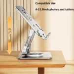 Adjustable metallic tablet phone stand with cooling fan