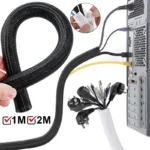 Black braided cable management sleeve with high temperature resistance