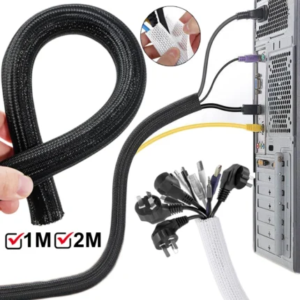 Black braided cable management sleeve with high temperature resistance