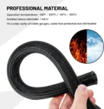 Black braided cable management sleeve with high temperature resistance