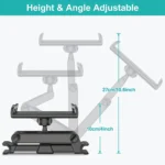 Adjustable car headrest tablet mount with extendable articulating arm.