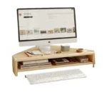 Corner monitor stand with keyboard storage and ergonomic design