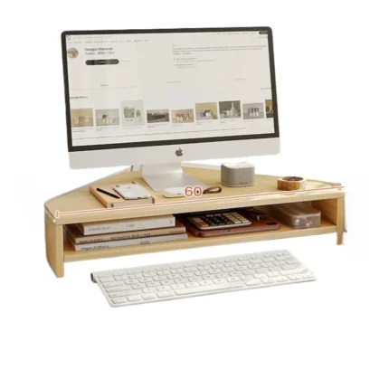 Corner monitor stand with keyboard storage and ergonomic design