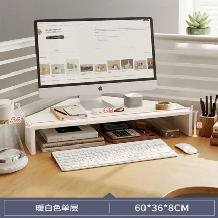 Corner monitor stand with keyboard storage and ergonomic design