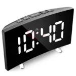 Curved LED mirror alarm clock with temperature and snooze function