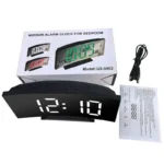 Curved LED mirror alarm clock with temperature and snooze function