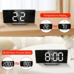 Curved LED mirror alarm clock with temperature and snooze function