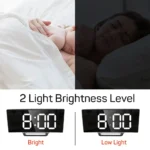 Curved LED mirror alarm clock with temperature and snooze function