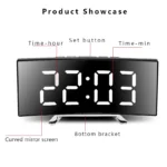 Curved LED Digital Mirror Alarm Clock with Green Digits