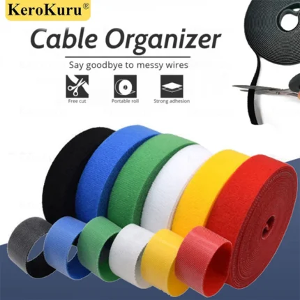 Cut-to-length hook and loop cable organizer roll