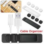 Desk cable organizer kit, adhesive, magnetic, clip-on for tidy workspace.