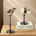 Adjustable desktop phone stand with weighted base for stable filming