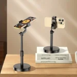 Adjustable desktop phone stand with weighted base for stable filming