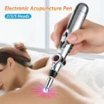 Electronic acupuncture pen with digital display for muscle pain relief.