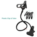Flexible gooseneck phone holder for bed and desk mounting.