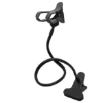 Flexible gooseneck phone holder for bed and desk mounting.