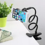 Flexible gooseneck phone holder with heavy-duty table clamp mount