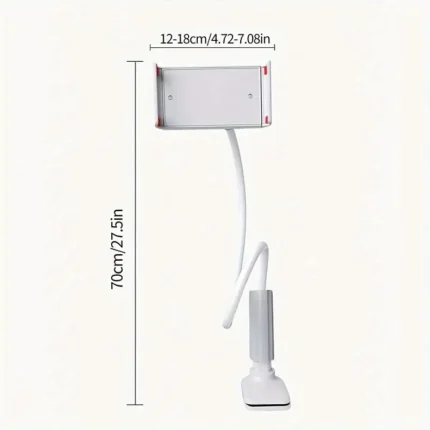 Flexible gooseneck tablet holder for bed and desk mounting