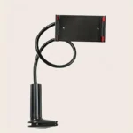 Flexible gooseneck tablet holder for bed and desk mounting