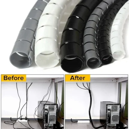Flexible spiral cable management sleeve with installation tool.